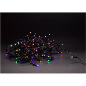 5 m. multicolor LED julelyskæde - 50 LED, IP44 udendørs, IR fjernbetjening, timer, batteri