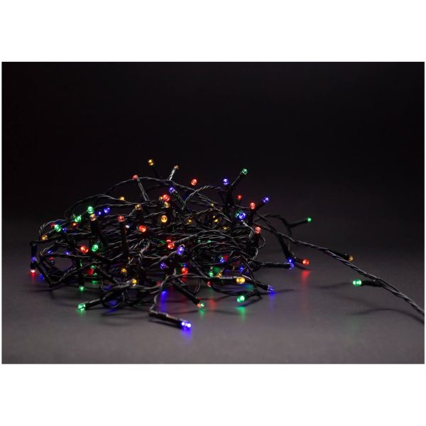 5 m. multicolor LED julelyskæde - 50 LED, IP44 udendørs, IR fjernbetjening, timer, batteri