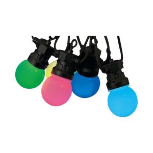 13m LED lyskæde med 15 RGB pærer - 0.5W/pære, styres via medfølgende fjernbetjening - Kulør : RGB